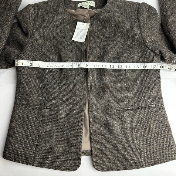 Orvis Tweed Short Blazer 100% Wool Women's 6 Open Lined Shoulder Pads Brown NEW - Picture 3 of 8